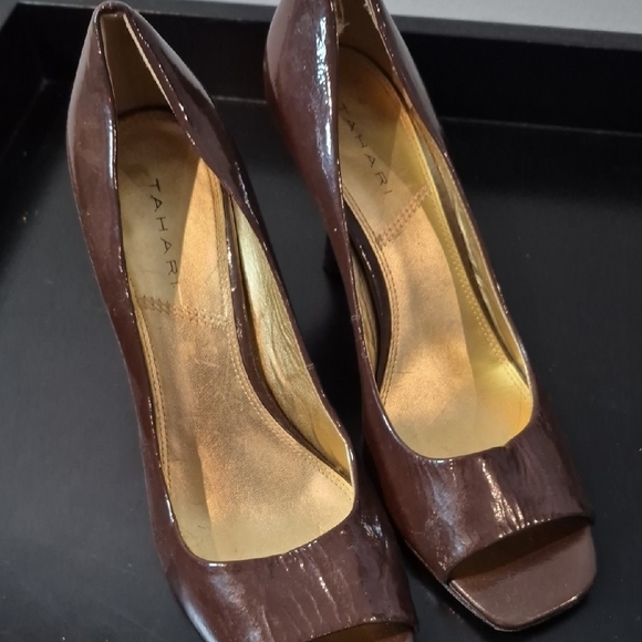 Tahari Chocolate Brown Peep-Toe Heels - Picture 2 of 5